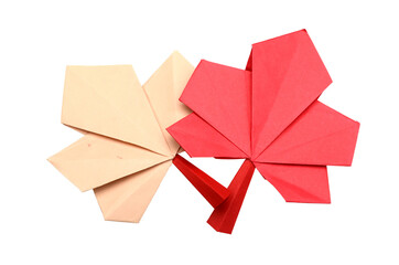 Wall Mural - two autumn origami paper leaves