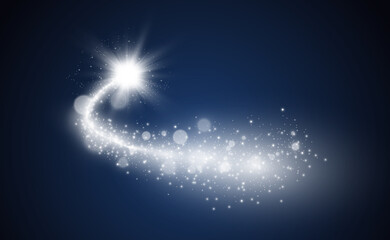 Poster - Comet on a transparent background. Bright Star. Starry beautiful path. Shooting star. Comet tail. Meteor flies. Space object.
