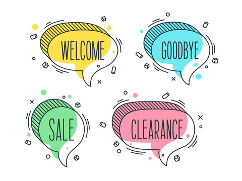 Linear promotion banner shapes, colorful sticker.