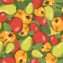 Colored Seamless Pattern With Apples And Pears In Vintage Style