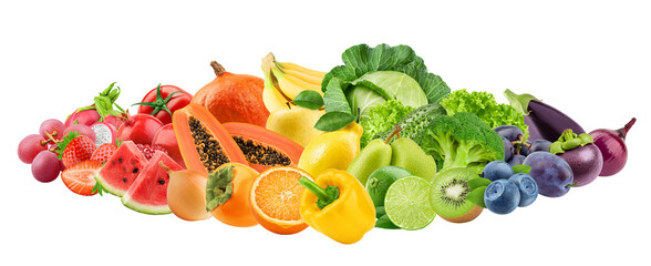  Collage of fresh color fruits, healthy food concept