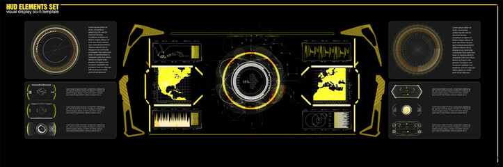 Poster - Futuristic circle vector HUD interface screen design. Abstract style on blue background. Abstract vector background. Abstract technology communication design innovation concept background.