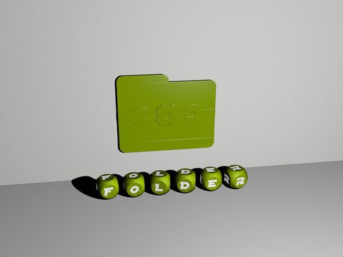 3D illustration of FOLDER graphics and text made by metallic dice letters for the related meanings of the concept and presentations. business and background