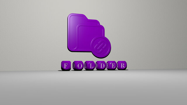 3D illustration of folder graphics and text made by metallic dice letters for the related meanings of the concept and presentations. business and background