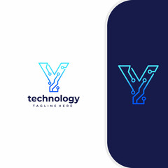 Wall Mural - Letter Y Technology, Line Dot Connection Logo