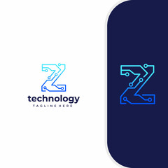 Wall Mural - Letter Z Technology, Line Dot Connection Logo