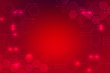 hexagonal red technology background with various technological elements. the concept of innovative h