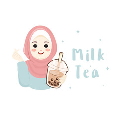 Wall Mural - Cartoon female presenting bubble tea