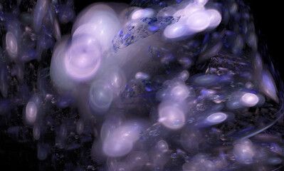 Poster - Fractals, abstract purple-blue color spots and shapes on a black background
