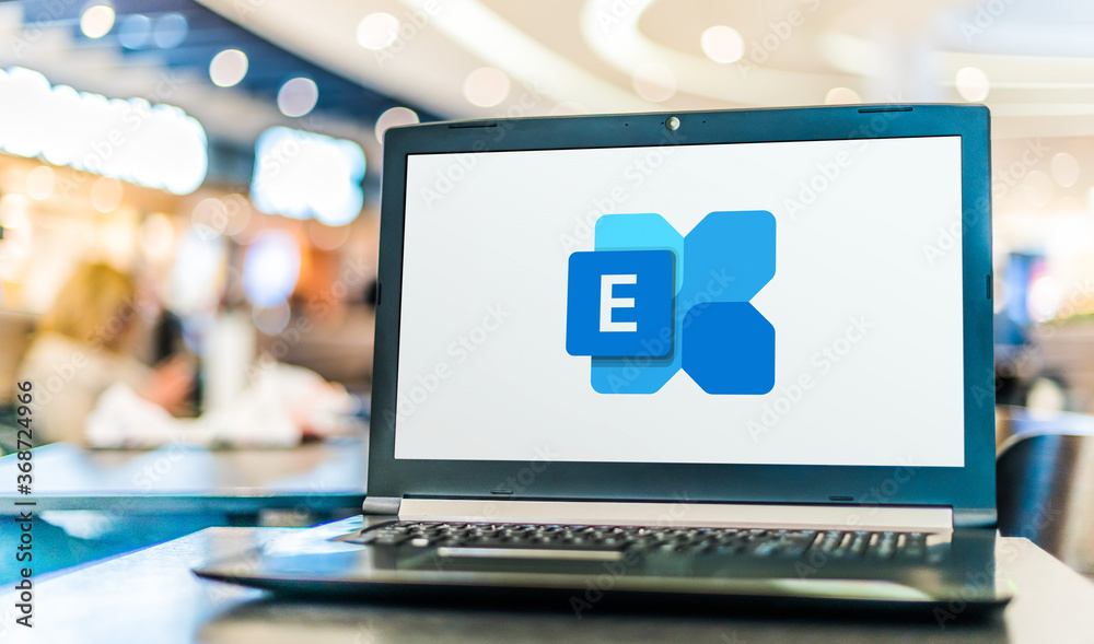 Laptop computer displaying logo of Microsoft Exchange Stock Photo ...