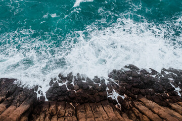 Wall Mural - wild rocky place. aerial view. sea waves