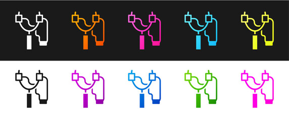 Sticker - Set Slingshot icon isolated on black and white background. Vector.