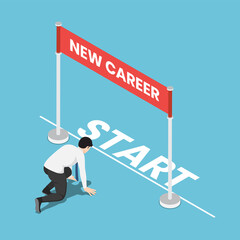 Aufkleber - isometric businessman in starting position and ready to his new career