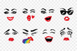 Fashion illustrated women's emotional faces: kissing wink, wink, sunglasses, laugh, puke, cry, sad, smile. Woman vector emoticons, emoji, smiley icons, characters.