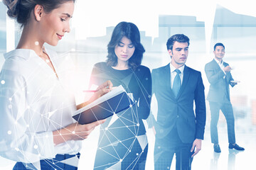 Poster - Business people in city, network