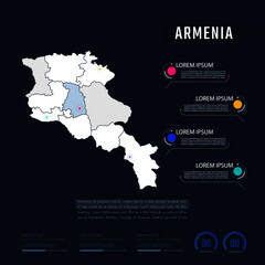 Armenia country map infographics vector with pointer marks and circle chart.  Editable Infographics template. Vector illustration