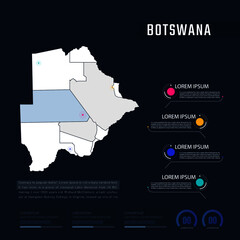 Wall Mural - Botswana country map infographics vector with pointer marks and circle chart.  Editable Infographics template. Vector illustration