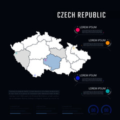 Czech country map infographics vector with pointer marks and circle chart.  Editable Infographics template. Vector illustration