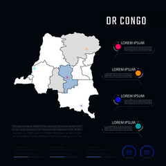 Wall Mural - DR Congo country map infographics vector with pointer marks and circle chart.  Editable Infographics template. Vector illustration