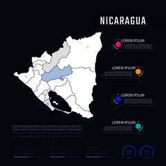 Wall Mural - Nicaragua country map infographics vector with pointer marks and circle chart.  Editable Infographics template. Vector illustration