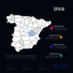 Wall Mural - Spain country map infographics vector with pointer marks and circle chart.  Editable Infographics template. Vector illustration