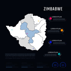 Wall Mural - Zimbabwe country map infographics vector with pointer marks and circle chart.  Editable Infographics template. Vector illustration