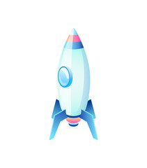 Poster - Spaceship on white, business rocket, symbol of progress, flat design style of ship with shuttle, modern technology, vehicle object, digital vector