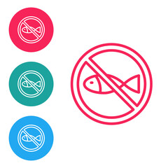 Sticker - Red line No fishing icon isolated on white background. Prohibition sign. Set icons in circle buttons. Vector.