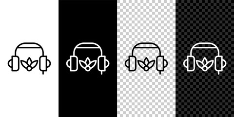 Canvas Print - Set line Headphones for meditation icon isolated on black and white background. Vector.