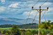 High voltage electric transmission towers. High-power electricity generators in Dumbarton.