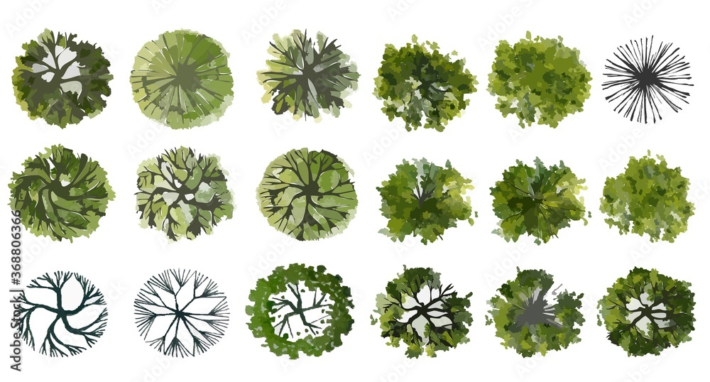 Set of abstract tree top view for landscape plan and architecture ...