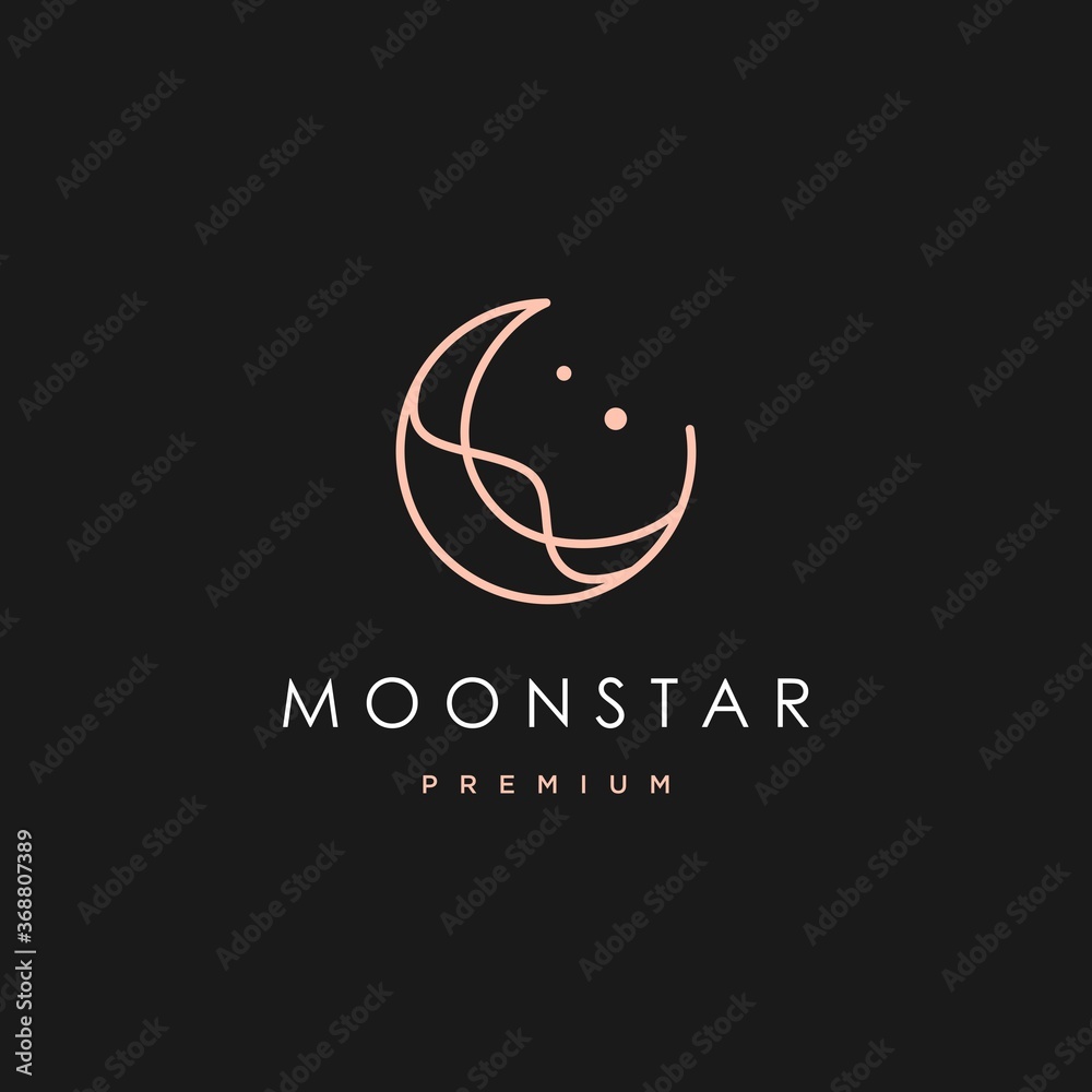 elegant crescent moon and star logo design line icon vector in luxury style outline linear, ramadan kareem, crescent moon and star illustration for background banner, abstract crescent moon logo - obrazy, fototapety, plakaty 