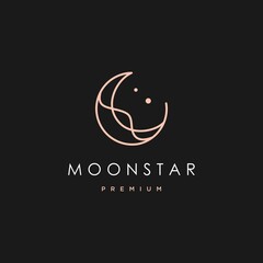 elegant crescent moon and star logo design line icon vector in luxury style outline linear, ramadan kareem, crescent moon and star illustration for background banner, abstract crescent moon logo