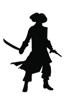 Pirate Silhouette With Sword, Hat And Coat