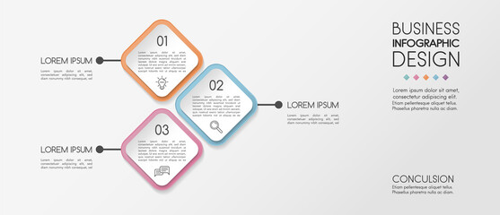 Infographic layout with 3 options. Timeline with business icons. Vector