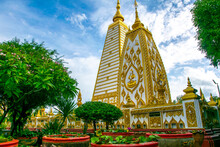 Beautiful Golden Pagoda At Wat Phrathat Nong Bua Encient Temple In Ubon Ratchathani,Thailand Public Domain