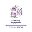 © bsd studio - Community engagement concept icon. Teamwork for project. Union support. Partnership for work idea thin line illustration. Vector isolated outline RGB color drawing. Editable stroke