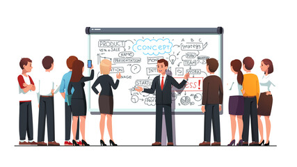 Wall Mural - Business man explaining company strategy to staff