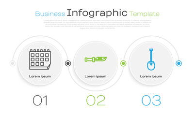 Wall Mural - Set line Calendar, Camping knife and Shovel. Business infographic template. Vector.