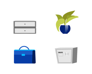 Fototapete - Office furniture flat color vector objects set
