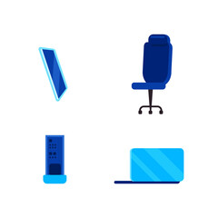 Fototapete - Office equipment flat color vector objects set