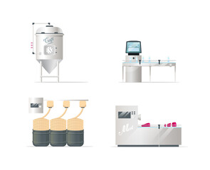 Fototapete - Goods processing technologies flat color vector objects set