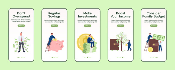 Poster - becoming rich onboarding mobile app screen flat vector template