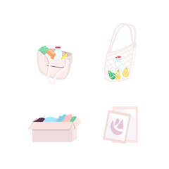 Poster - Reusable bag and box flat color vector objects set
