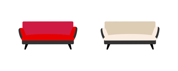Fototapete - Sofa flat color vector objects set. Couch.
