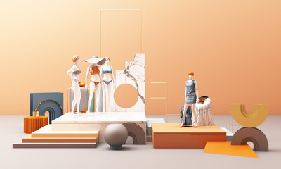 Wall Mural - Clothes mannequinson with geometric shape pastel color 3d rendering