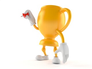 Poster - Golden trophy character holding thumbtack