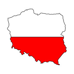 Wall Mural - Polish map flag isolated on white vector file. red and white patriotic colours of poland nation. Cartography illustration icon, design. simple design element template for prints. Eps 10 format.