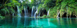 Leinwandbild Motiv Waterfalls with clear water in Plitvice National Park, Croatia