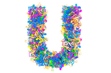 Poster - Letter U from colored musical notes. 3D rendering